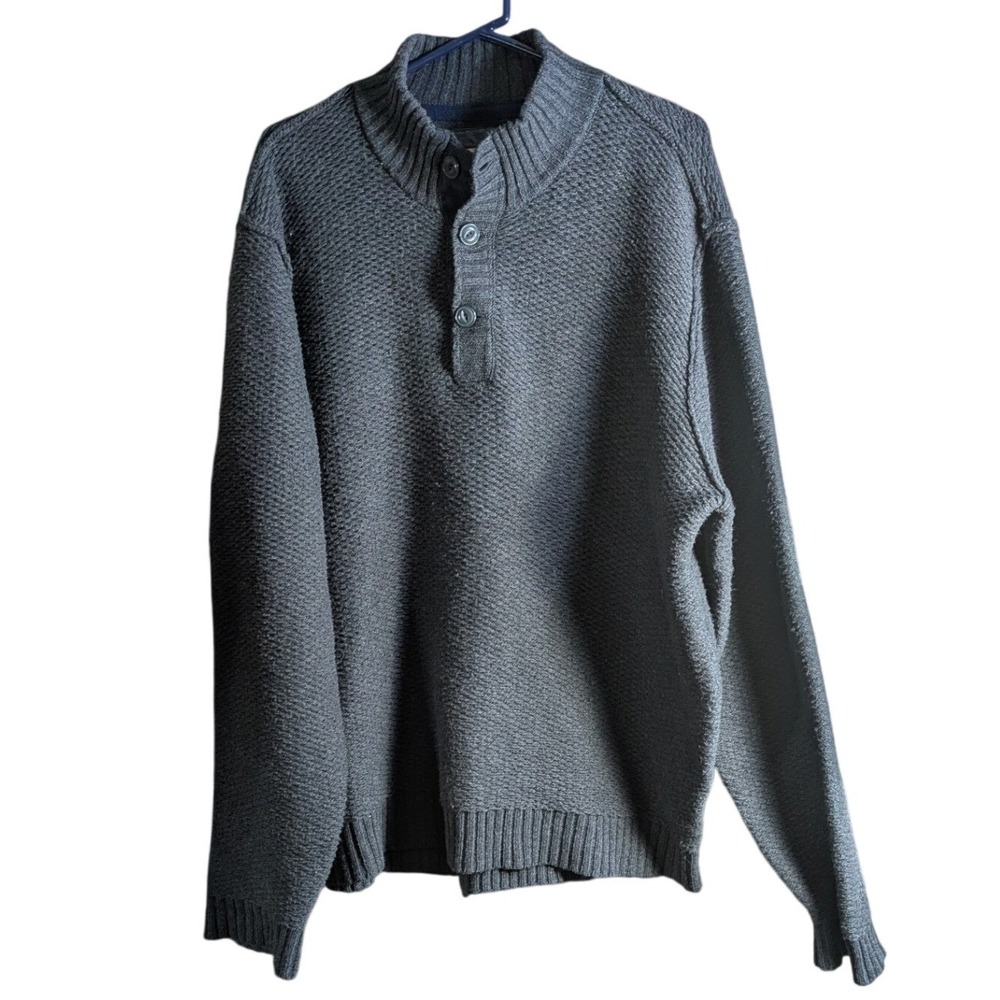Merino Wool Henley Grandpa Sweater XXL 32 Bar Blues Pullover Cabin Grunge Rugged